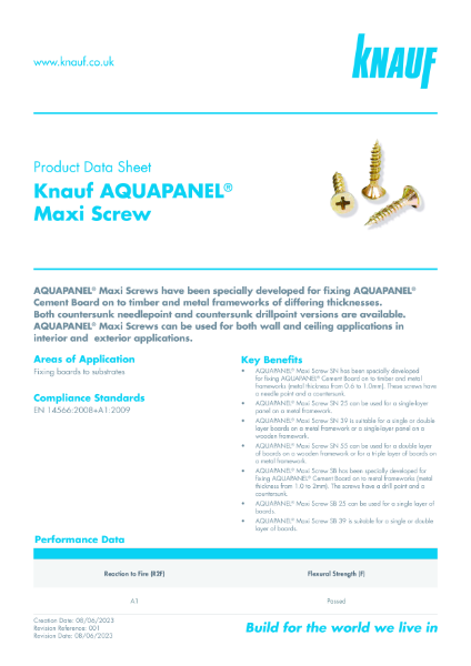 Knauf Aquapanel Maxi Screws Data Sheet