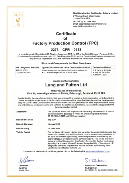 UKCA CE Mark Certificate of Factory Production Control