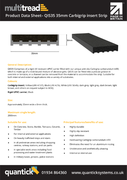 QIS35 - 35mm Carborundum Insert Strip Product Data Sheet