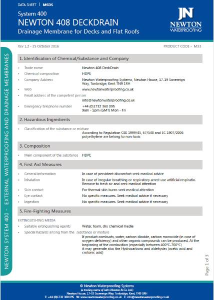 NewSeal 408 DeckDrain Safety Data Sheet