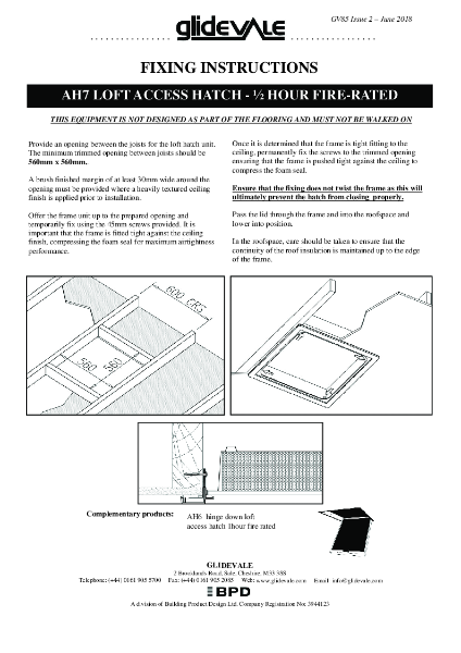 Glidevale Protect - Fixing Instructions - AH7 1/2 Hour Fire-Rated Push-Up Hatch