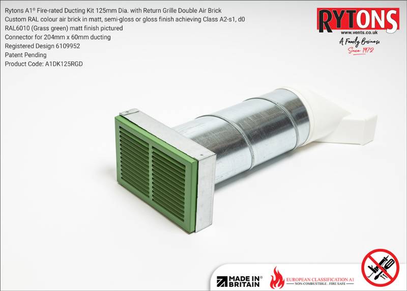 Rytons A1® Fire-rated 125 mm Dia. Ducting Kits with Double Air Bricks