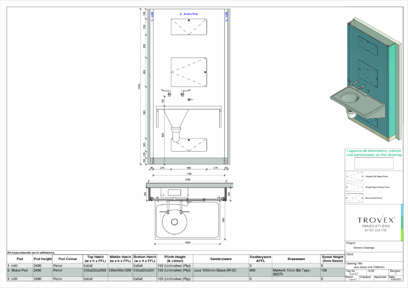 Hygipod java Sluice Full Height – Example Drawing