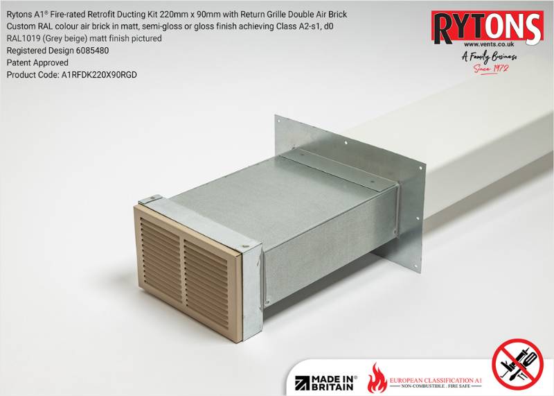 Rytons A1® Fire-rated Retrofit Ducting Kit 220mm x 90mm with Double Air Brick