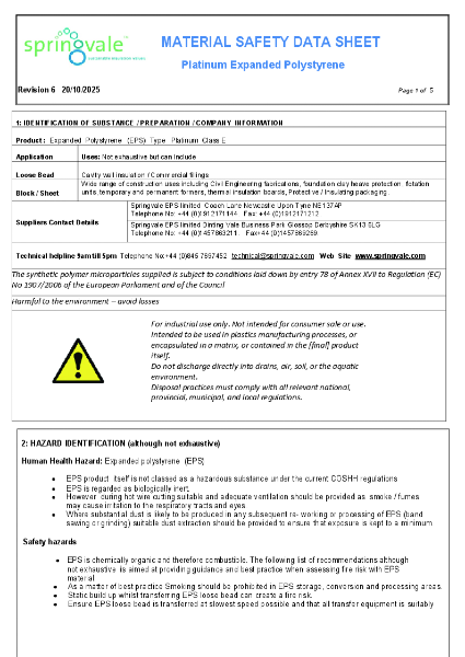 SPRINGVALE PLATINUM EPS MSDS