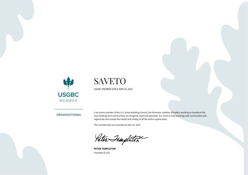 Saveto USGB 2023 Membership Certificate