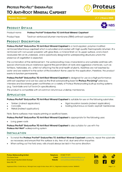 Product Data Sheet - Proteus Pro-Felt® Endura-Flex TO Anti-Root Mineral Capsheet