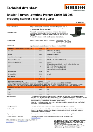 Bauder Bitumen Letterbox Parapet Outlet DN 205 including ss leaf guard