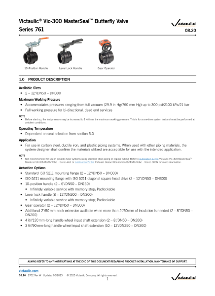 Victaulic® Vic-300 MasterSeal™ Butterfly Valve Series 761