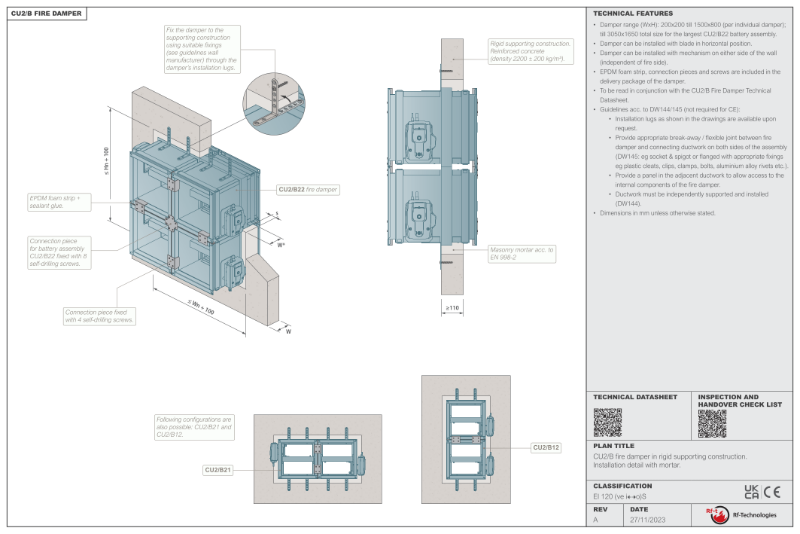 CU2/B DW145 compliant installation guide - rigid wall