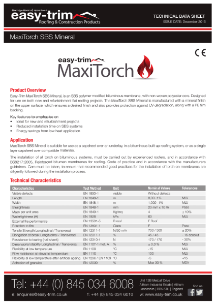 MaxiTorch SBS Mineral Datasheet