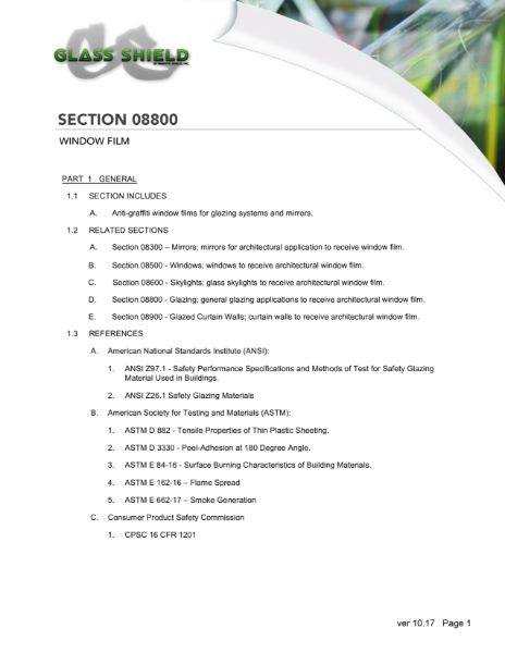 Glass Shield 6-Mil Clear Anti-Graffiti Film - Specification Sheet
