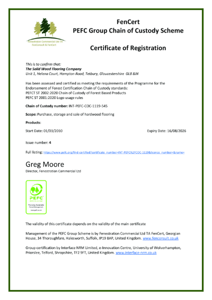 PEFC Certificate