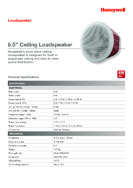 LSC-606 6Watt 6.5" Ceiling Loudspeaker EN54-24