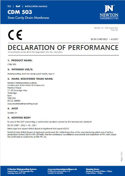 Newton CDM 503 - Declaration of Performance