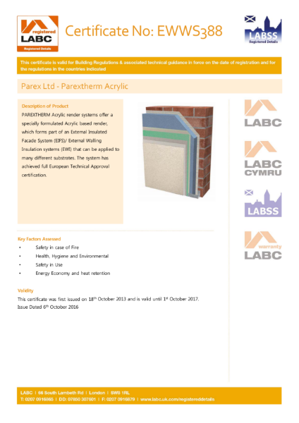 LABC Certificate (ParexTherm Acrylic)