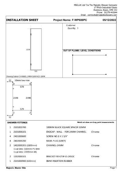 Installation Sheet - Monaco 600mm