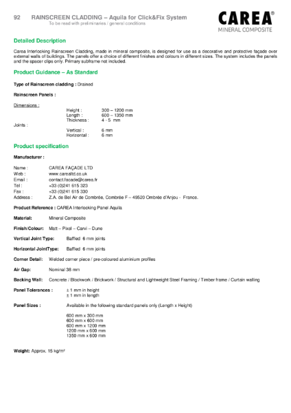 Aquila Spec Sheet