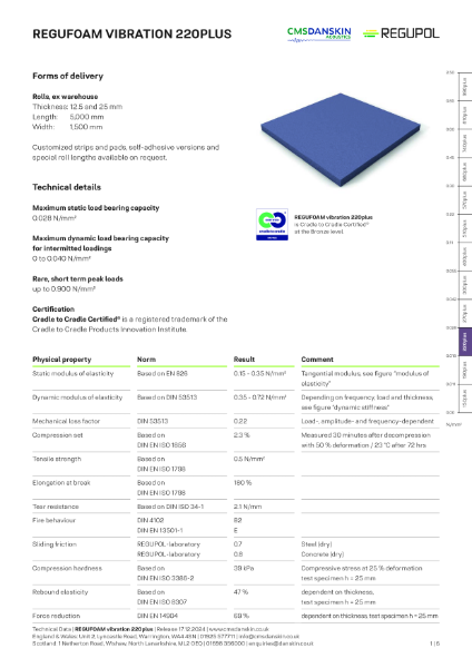 REGUPOL REGUFOAM vibration 220plus - TD-en-UK Release 17 12 2024