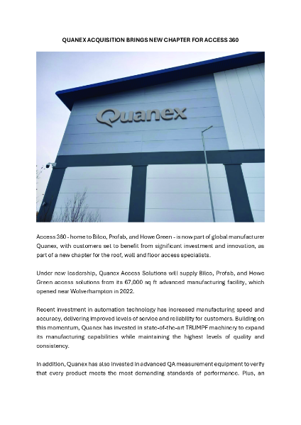 QUANEX ACQUISITION BRINGS NEW CHAPTER FOR ACCESS 360