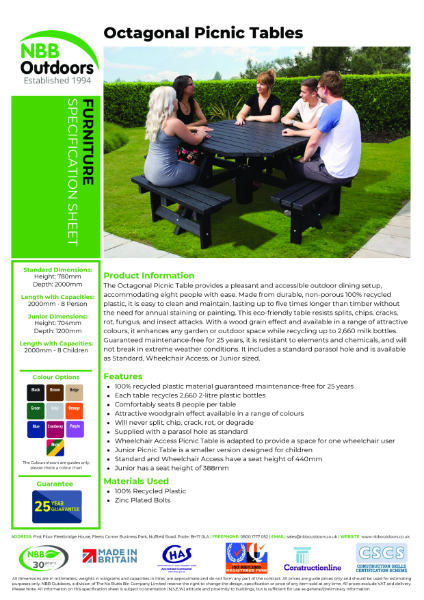 Octagonal Picnic Table – Product Data Seet