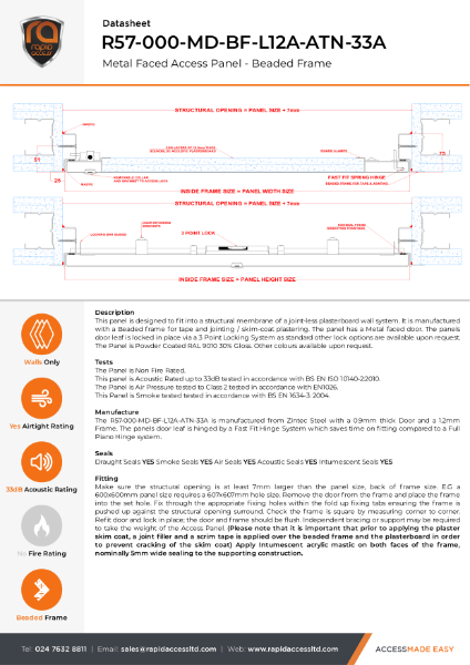 Datasheet - Riser Door Non Fire Rated, Airtight, Acoustic, Beaded Frame