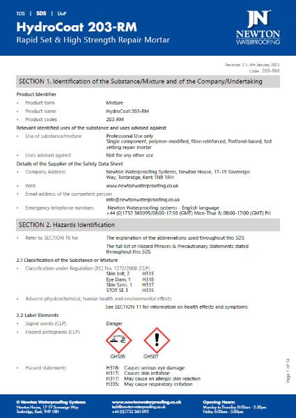 Newton HydroCoat 203-RM Safety Data Sheet