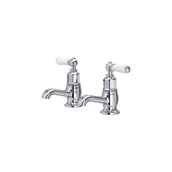 Traditional Pair Of Basin Pillar Taps With Lever Or Crosstop Handles - Basin pillar taps