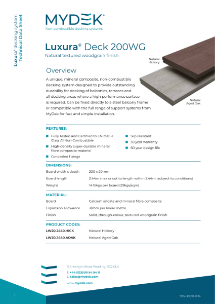 Data Sheet - Luxura Deck 200 Non-Combustible Mineral Composite Decking
