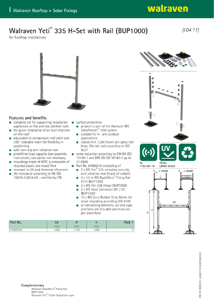 Walraven Yeti® 335 H-Set with Rail Data Sheet