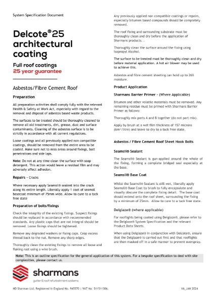 Delcote architectural coating specification (asbestos / fibre cement roof) 25 year