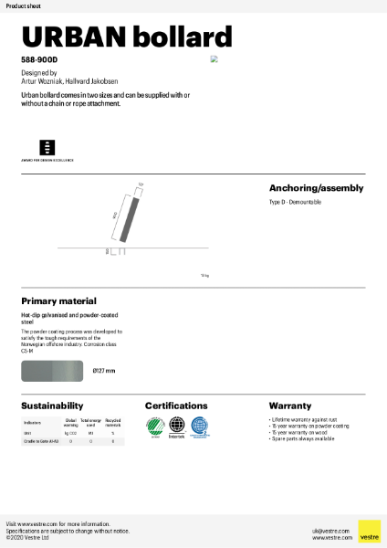 Urban bollard Ø127, demountable - 588-900D