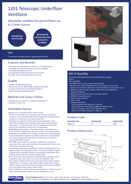 1201 Telescopic Underfloor Ventilator