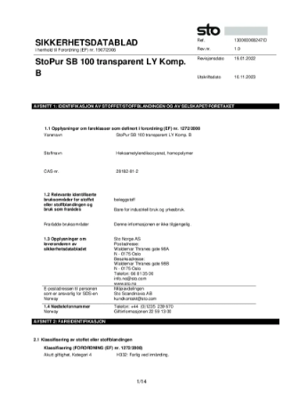 Sikkerhetsdatablad - StoPur_SB_100_transparent_LY_Komp_B_0221_NO_01_00