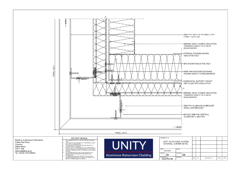 Unity A2 PS-04 External Corner Technical Drawing