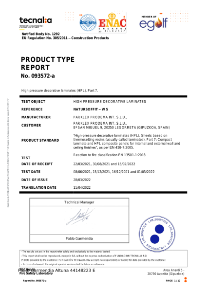 Fire Classification NATURSOFFIT-WS