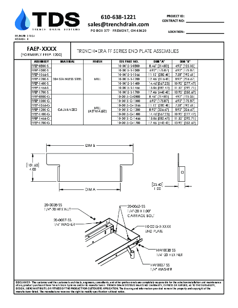 Trench•Era Heavy & Medium Duty Frame End Plates for FF & FE Systems - FAEP-XXXX
