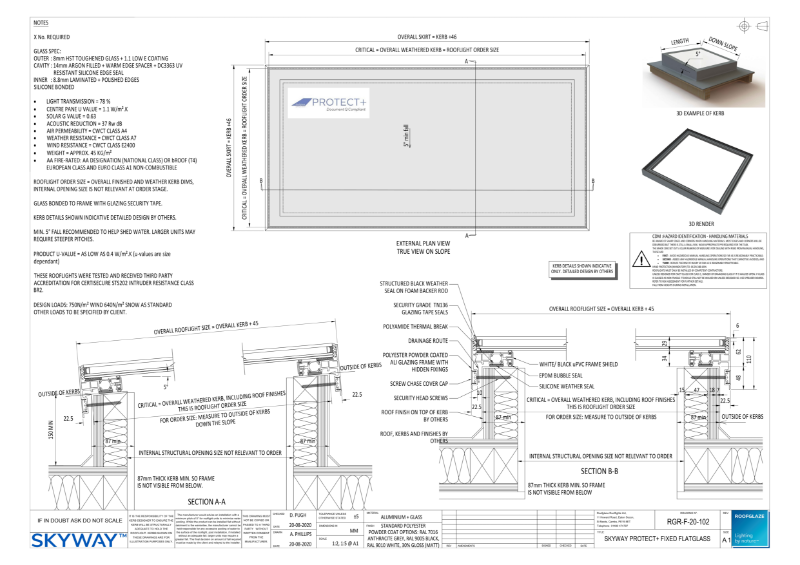 Skyway Protect+ Fixed Flatglass Technical Drawing