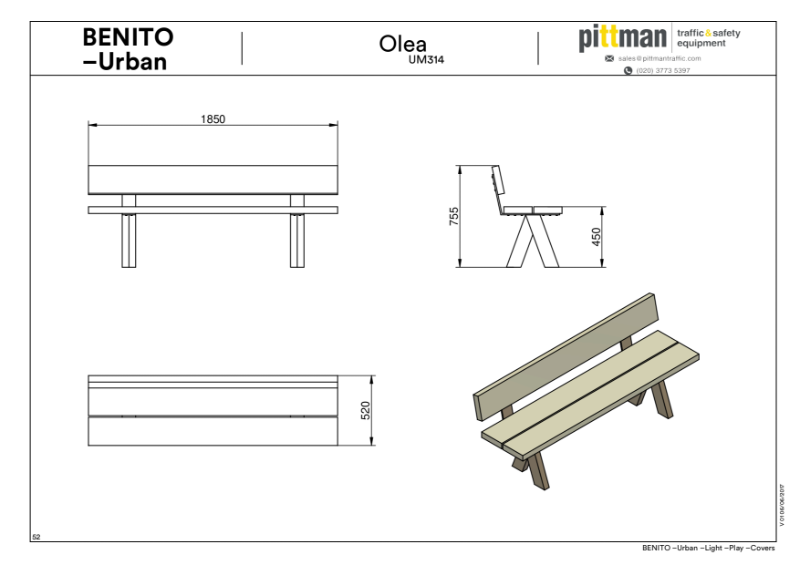 Benito Olea Wooden Park Bench - Drawing