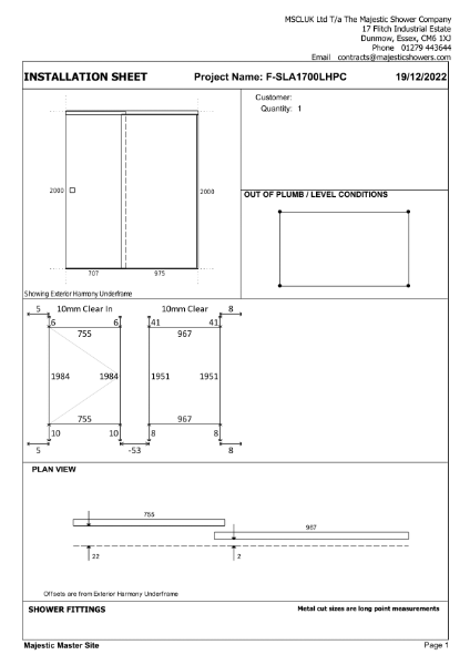 Installation Sheet - Harmony 1700mm