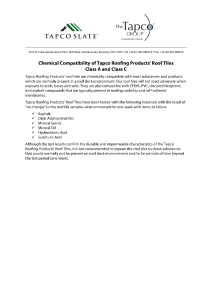 TapcoSlate Classic Chemical Compatibility