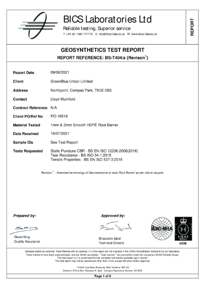 ReRoot Flat - Geo-synthetics Test Report