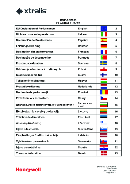 XTRALIS Faast Flex EN54 Declaration of Performance