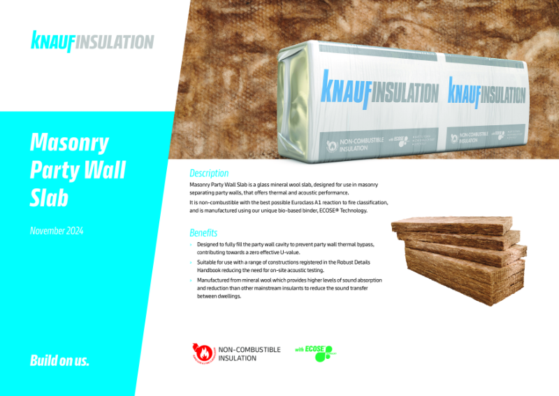 Knauf Insulation Masonry Party Wall Slab - Product Datasheet