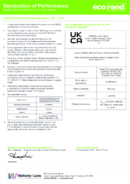 ecorend SR365 Declaration of Performance