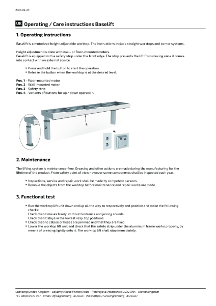 Operating &  Care Instructions BASELIFT 6300 & 6310