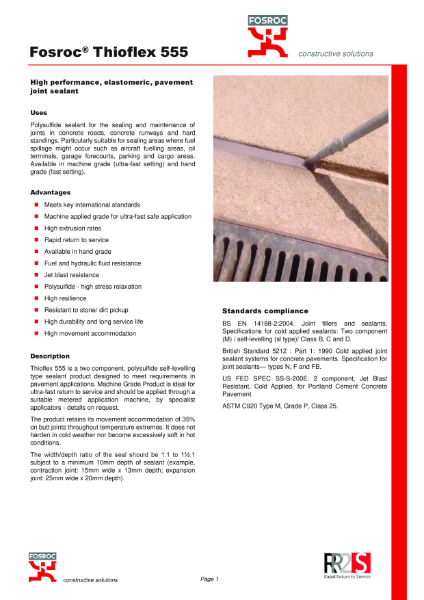 Fosroc Thioflex 555 Product Datasheet