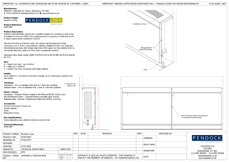 Pendock Linea - Building Linings - Perimeter Casings Metal Flat