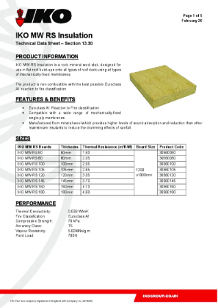 Technical Data Sheet (TDS) - IKO MW RS Insulation Board
