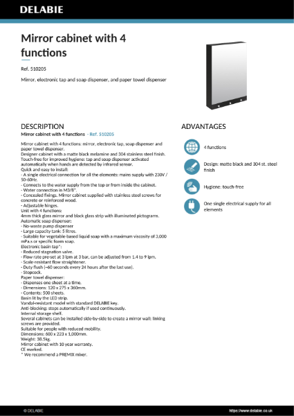 Mirror cabinet with 4 functions Product Data Sheet - 
Ref. 510205